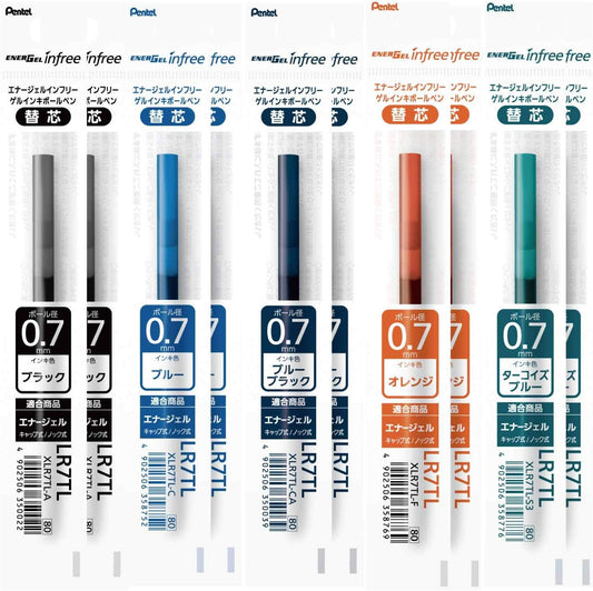 Pentel AMZ-XLR7TL-5C Ballpoint Pen Refill, Energel, Infree, 0.7mm, 5 Colors, 10 Count