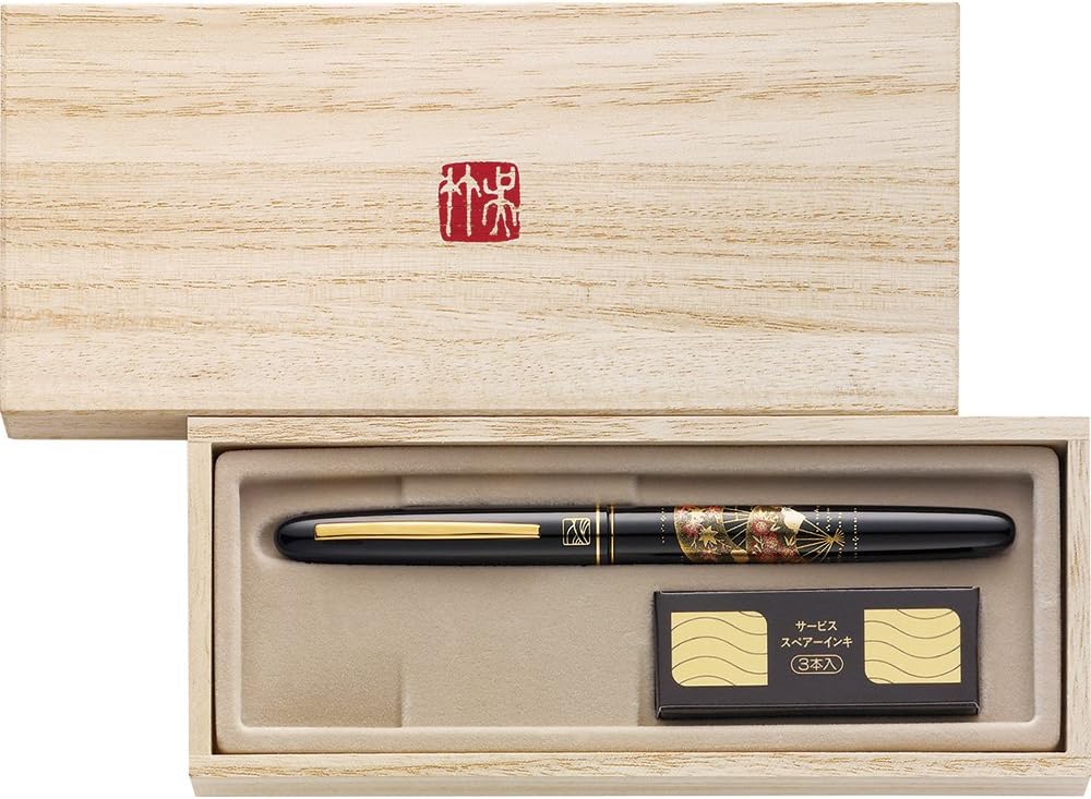 Kuretake DU180-415 Brush Pen, Kuretake Fountain Brush, Maki-e Monogatari Owl, Black Axis