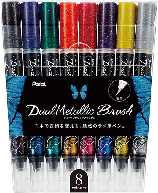 Pentel Dual Metallic Brush, 8 Colors Set, GFH-D8ST