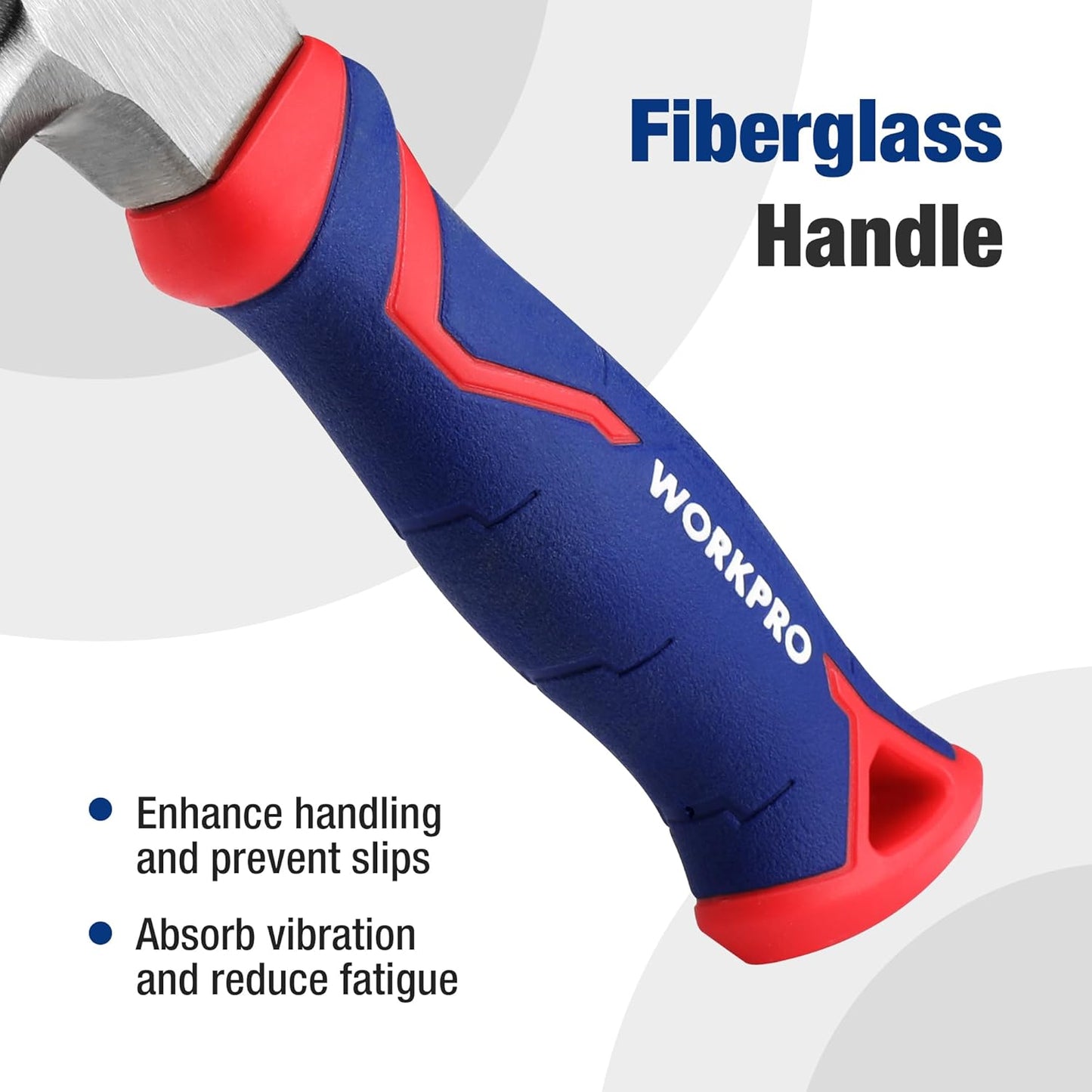 WORKPRO 8 oz Claw Hammer with Fiberglass Handle, All Purpose Hammer with Forged Hardened Steel Head, Smooth Face & Shock Reduction Grip