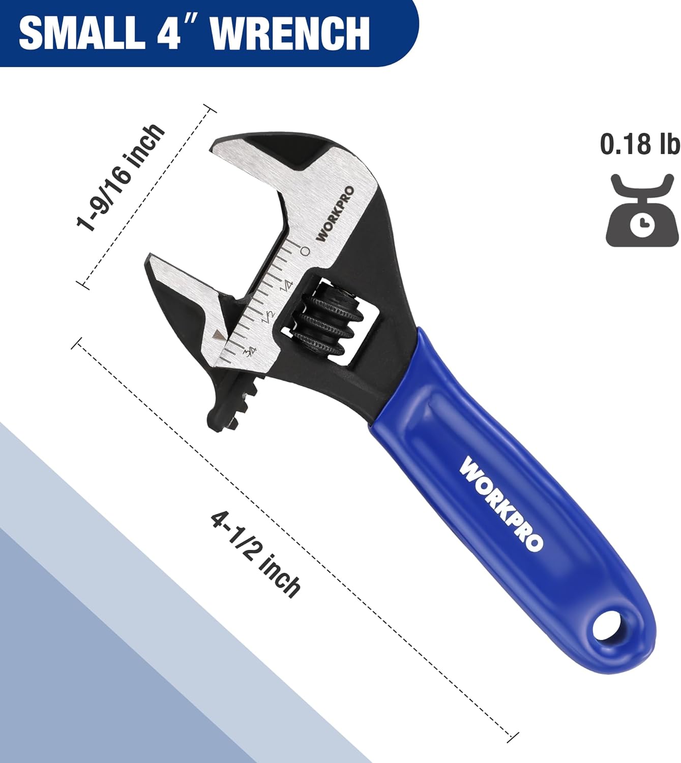 WORKPRO 4-Inch Adjustable Wrench, Cr-V Steel Wrench, Wide Jaw Black Oxide Wrench, Metric & SAE Scales, for Home, Garage, Workshop and DIY