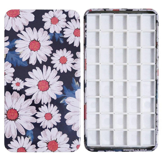 Watercolor Palette Paint Tin Case with 40pcs White Plastic Empty Watercolor Half Pans Carrying Magnetic Squares- Artists Paint Palette for DIY Watercolor Travel Palette