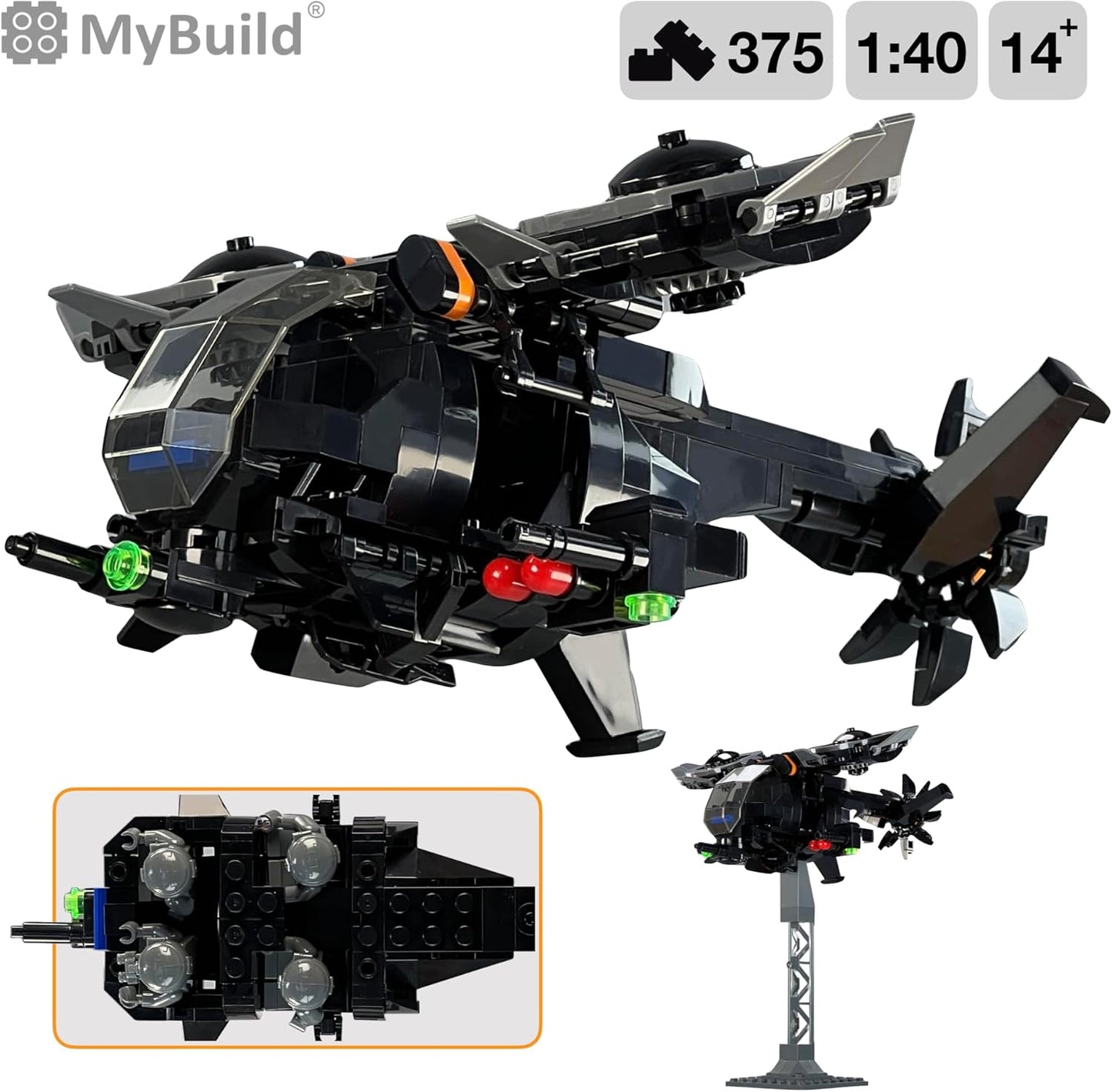 MyBuild Armed Forces Raider X 6016 - High Speed Stealth Helicopter Toy Building Bricks - Mobilize Your Army Air Force Toy Vehicle