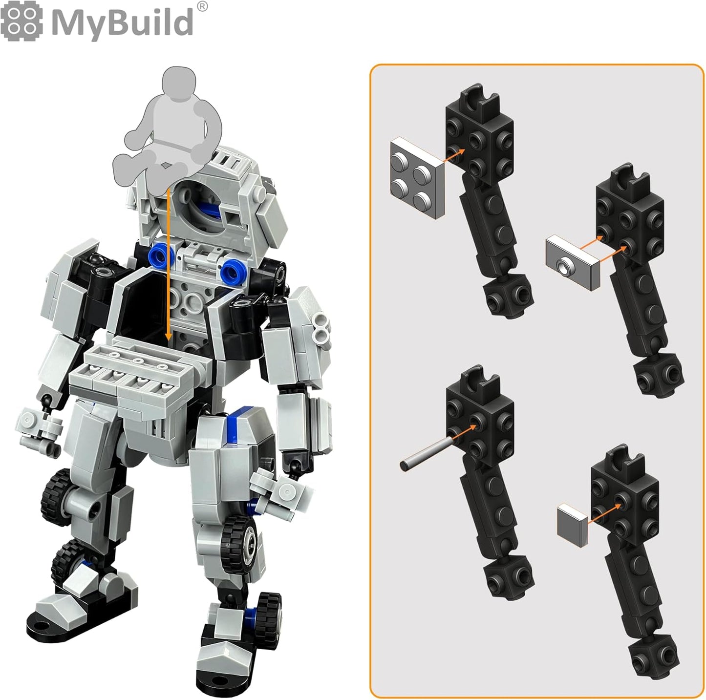 MyBuild Mecha Frame Armed Forces 7003 - Stryker Mech Light Gray with Commander Weapon Box, Military Themed Building Bricks for Mech Fans, Ages 14 and Up