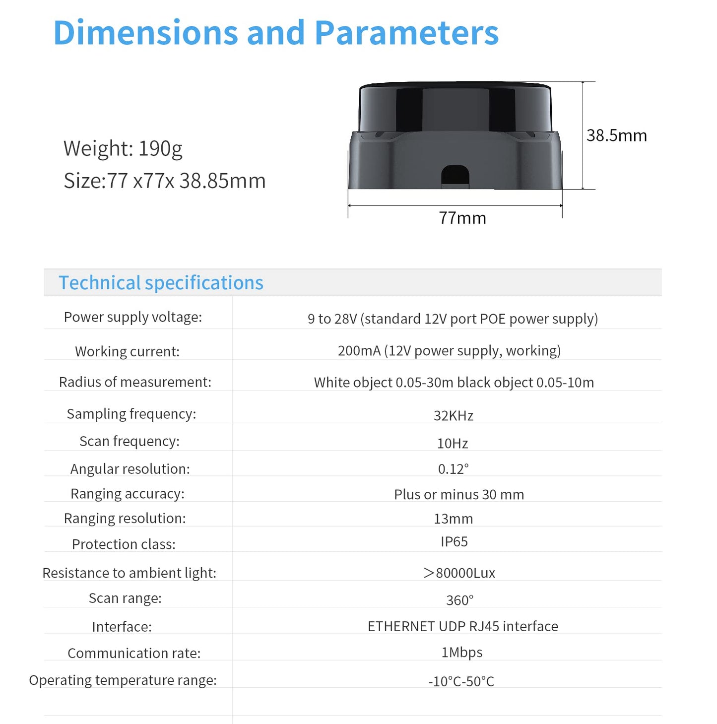 WayPonDEV Slamtec RPLiDAR S2E 360° 32000X Sampling Rate 10Hz Laser Ranging Scanner - 30m (12V) Shopping Mall UDP RJ45 Robot Navigation, Office Building and Other Commercial Scenarios