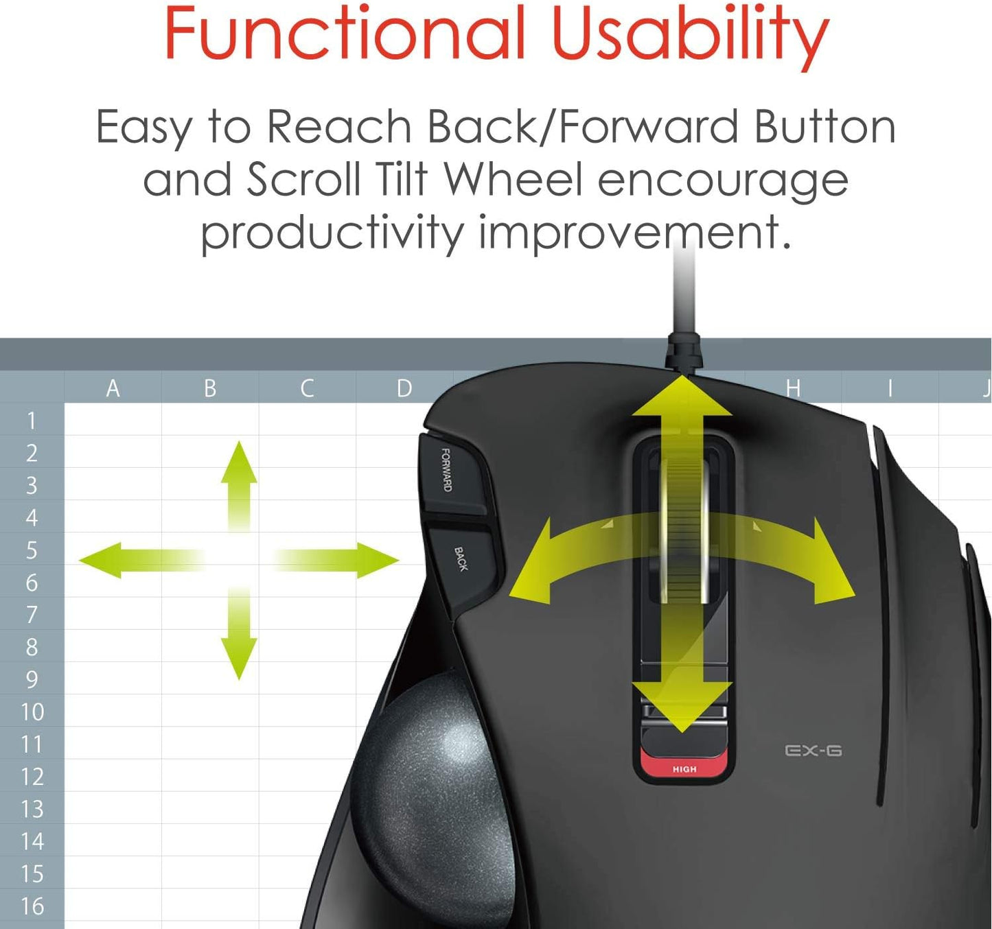 ELECOM EX-G Wired Trackball Mouse, Ergonomic, Thumb Control, Smooth Tracking Roller Ball, 6 Programmable Buttons, Tilt Scroll Computer Mice for PC Mac