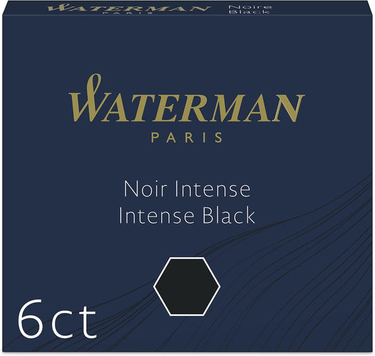 Waterman Fountain Pen Ink Cartridges, Short 'International', Intense Black, 6 Count