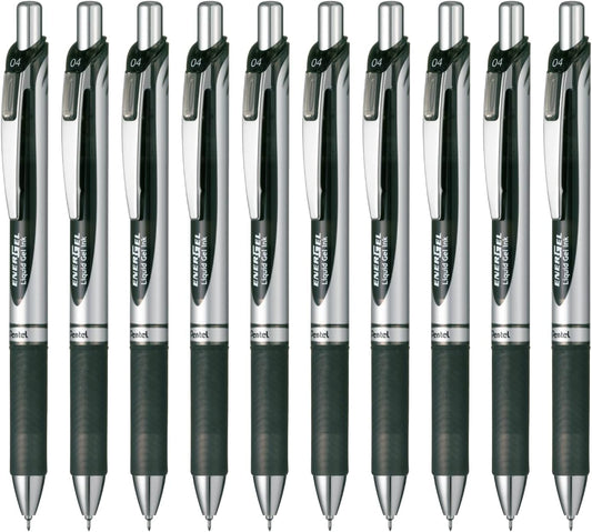 Pentel BLN74-A EnerGel Ink Ballpoint Pen, 0.4 Black, 10 Pieces