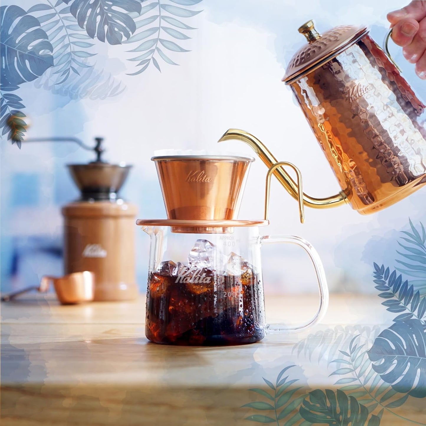 Kalita KH-3AM #42188 Hand-Grind Coffee Mill, Wooden, Durable Cast Iron Cutter, Adjustable Coarseness, Mountain Climbing, Cafe, Interior, Retro