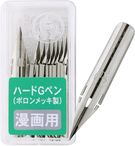 ZEBRA Comic Pen Nib- Type Professional - G Model Hard Type - Chrome - 10 Pack (PG-8B-C-K)