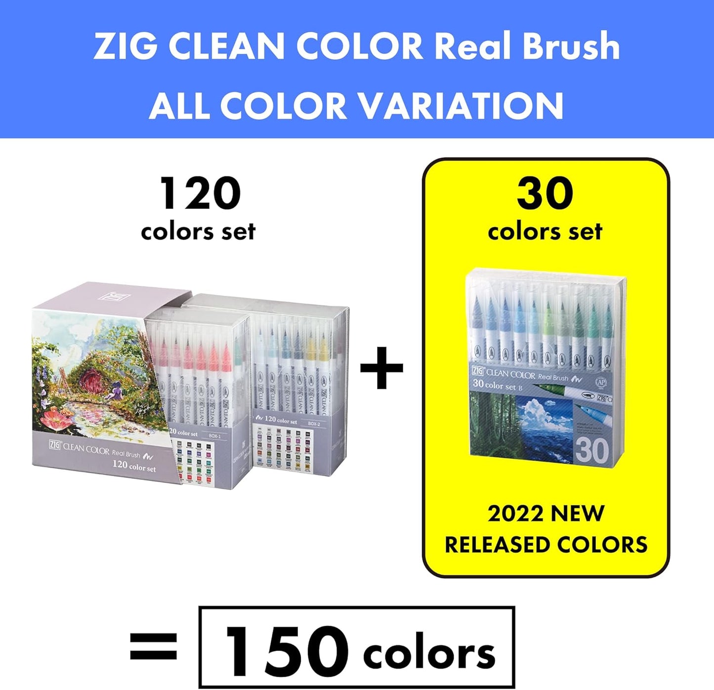 Kuretake ZIG Clean Color Real Brush, NEW 30 colors set B, Flexible Brush Tips, Watercolor Pens for Painting, Drawing, Calligraphy and Brush Lettering for Artists, Made in Japan