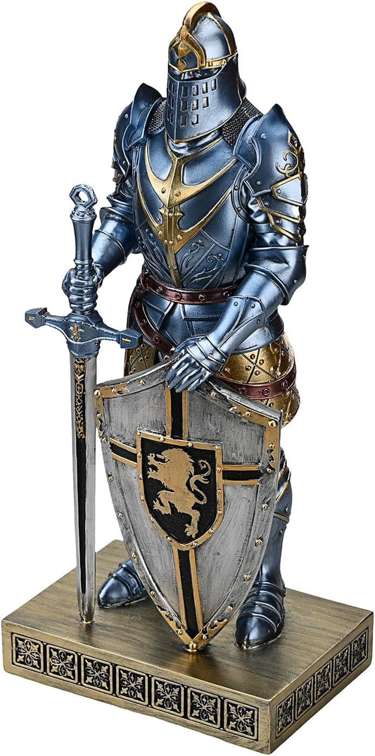HDMbigmi King's Guard Knight with Shield Desktop Accessories Statue Medieval Knight Ornament Paperweight for Office and Home Top Collection as Gift 12.60 Inch (Blue)