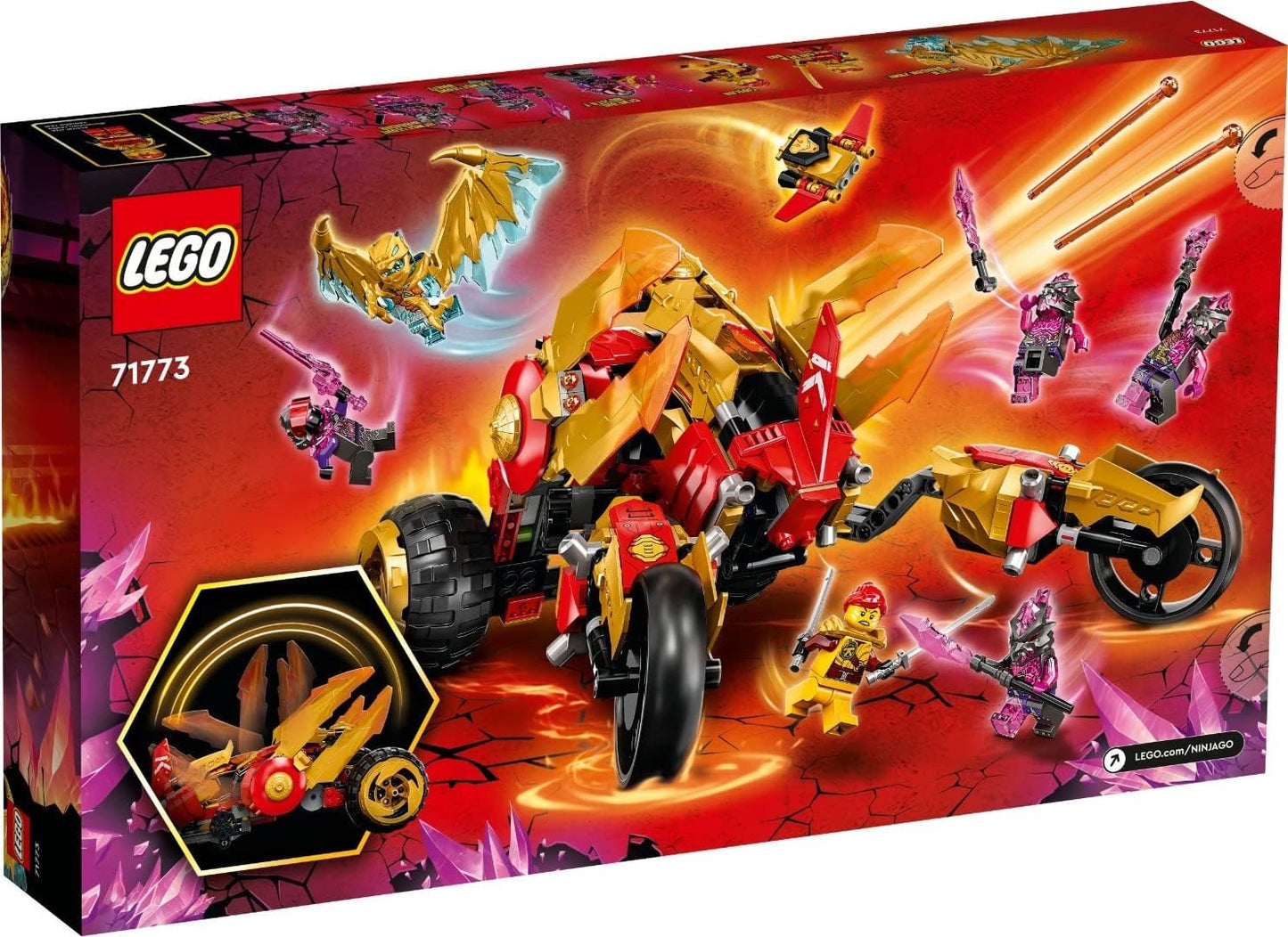 LEGO 71773 Ninjago The All-Terrain Golden Dragon of Kai, Car Toy and Zane Minifigure, for Ages 8 and Up
