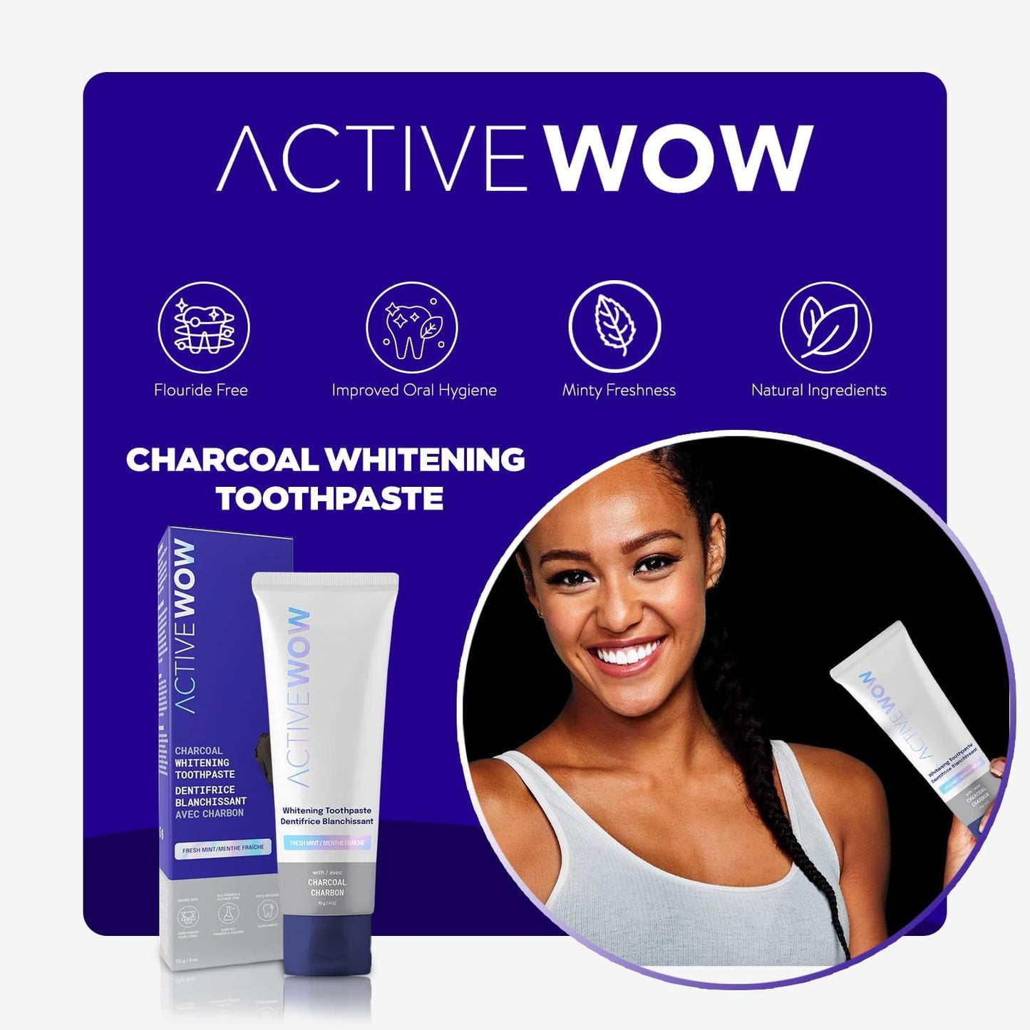 Active Wow Activated Charcoal Toothpaste - Charcoal Toothpaste for Whitening, Charcoal Teeth Whitening, Made with Organic Coconut Oil & Xylitol, Charcoal Activated Toothpaste (4 Ounce (Pack of 1))
