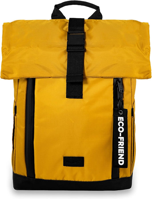 Dingbats 25L Backpack, Made of Recycled PET Bottles, Padded Straps, 15" Laptop Backpack, Vegan Leather Bottom, Desert Mustard