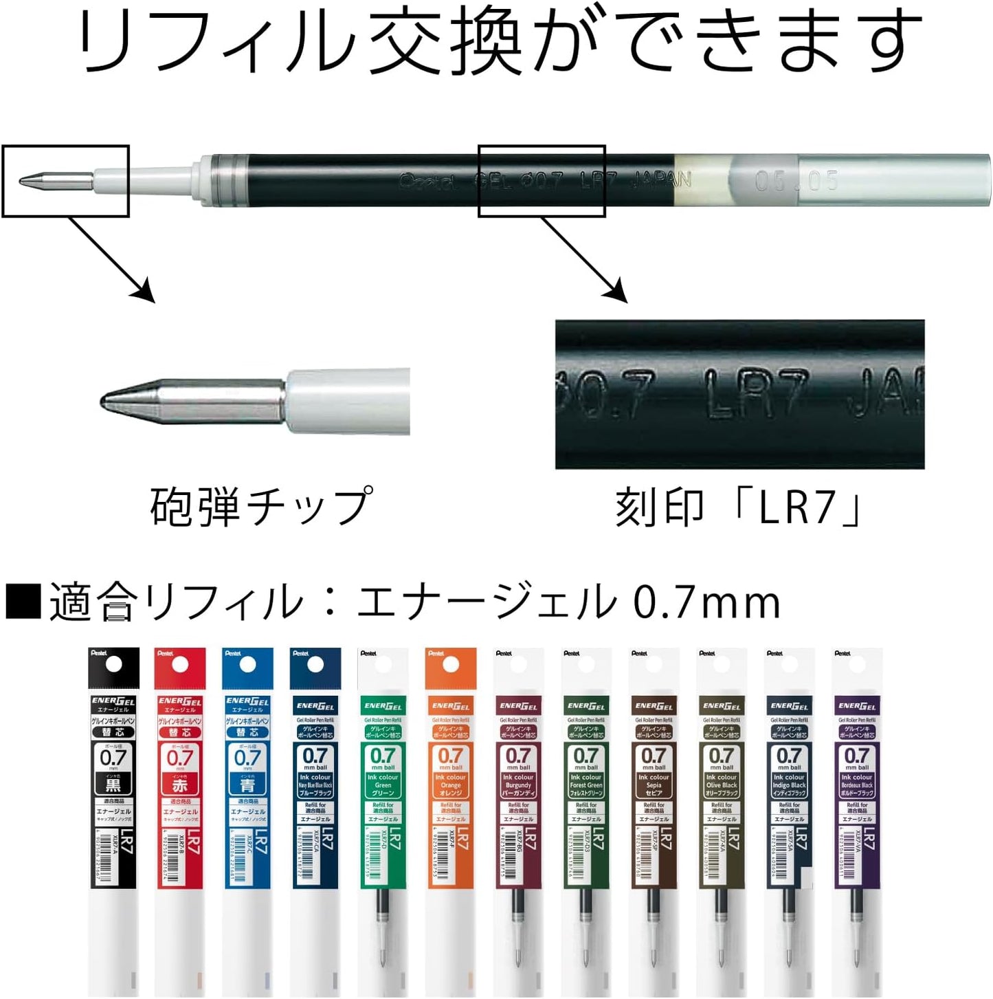 Pentel BL77-D Gel Ink Ballpoint Pen, EnerGel 0.7mm, Limited Green, 10 Pens