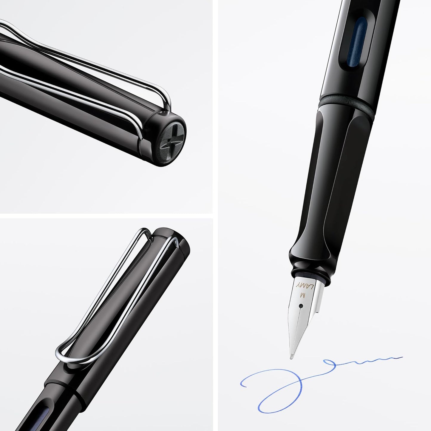 LAMY safari black - Fountain Pen with ergonomic grip & polished steel nib in size M - ideal for any Writing & Calligraphy - including LAMY T 10 blue cartridge - Right-Handed
