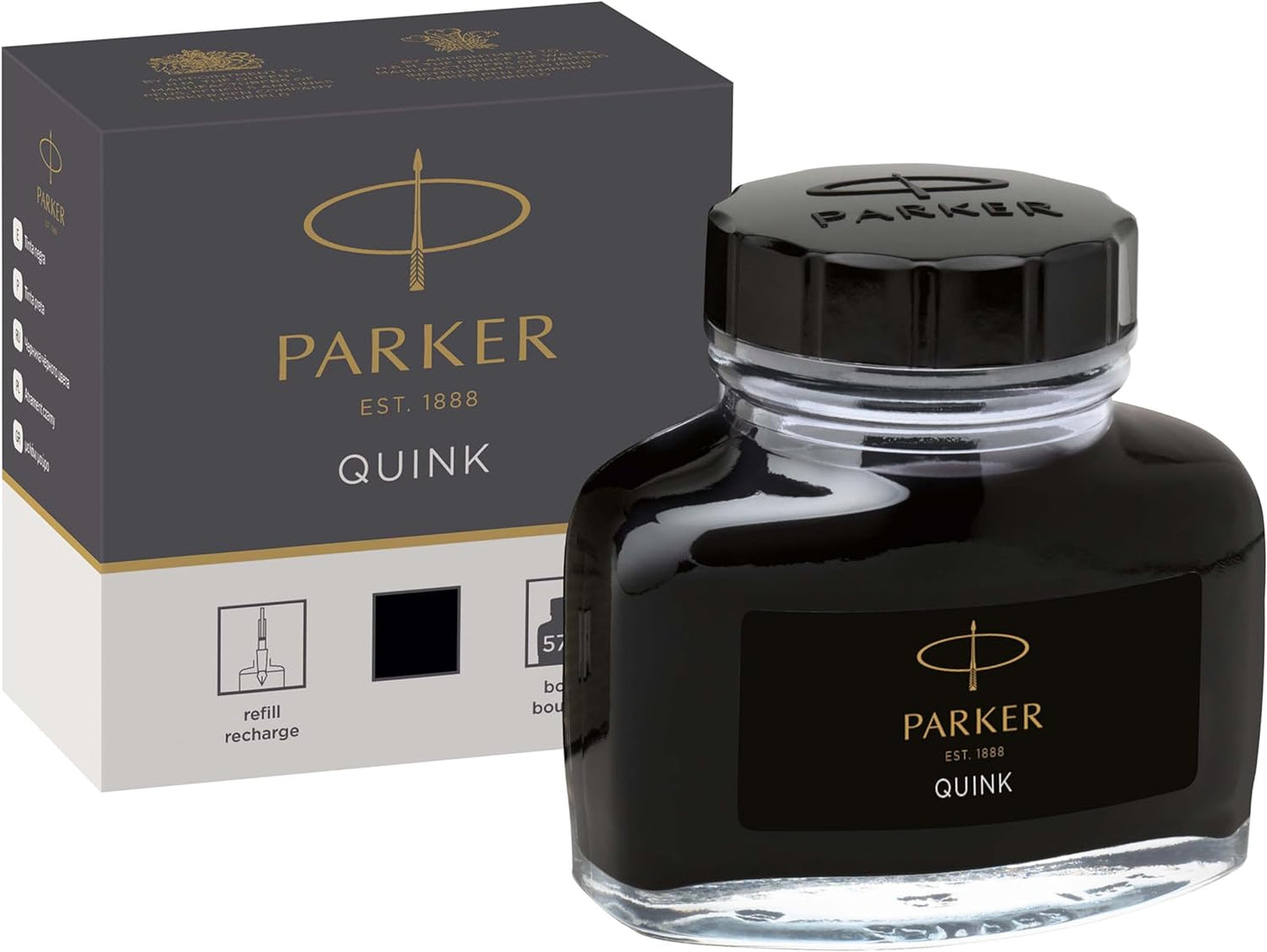 Parker Fountain Pen Ink Bottle, Black QUINK Ink, 57 ml Fountain Pen Refill