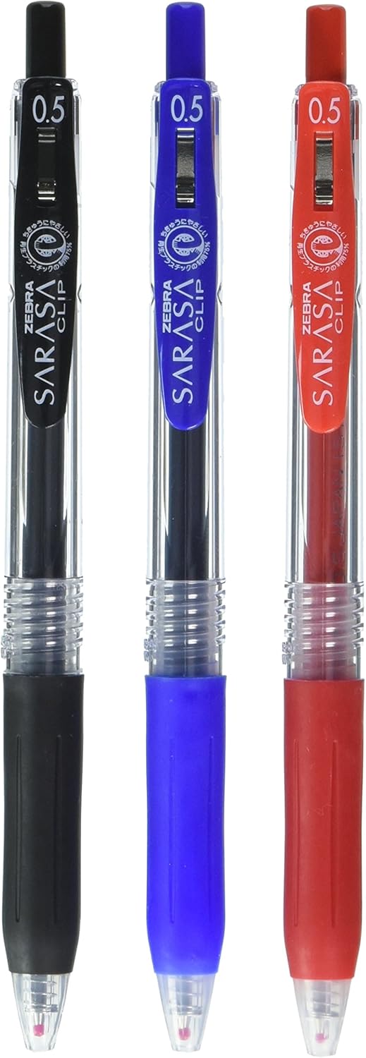 ZEBRA Sarasa Clip Gel Ink Ballpoint Pen – 0.5mm, 3 Color Set (JJ15-3CA)