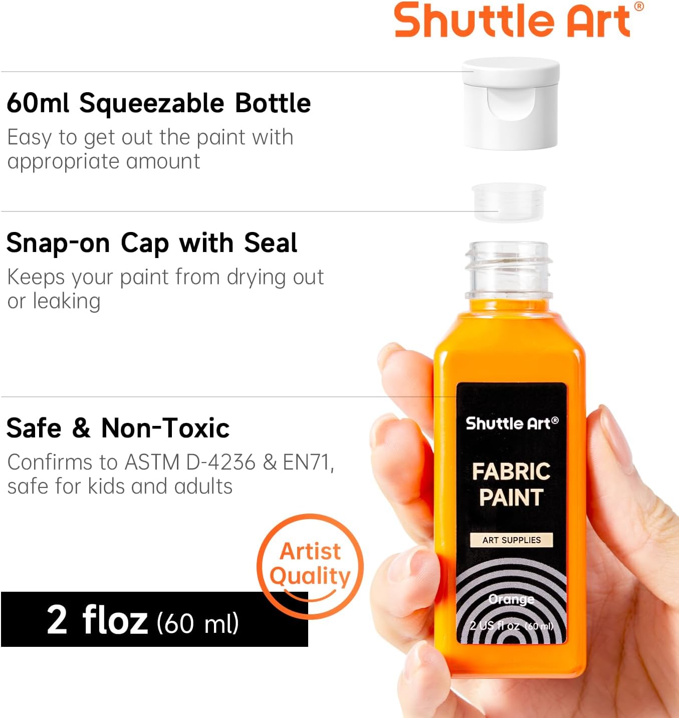 Fabric Paint, Shuttle Art 18 Colors Permanent Soft Fabric Paint in Bottles (60ml/2oz) with Brushes, Palette, Stencils, Non-Toxic Textile Paint for T-Shirts, Shoes, Jeans, Bags, DIY Projects&Art