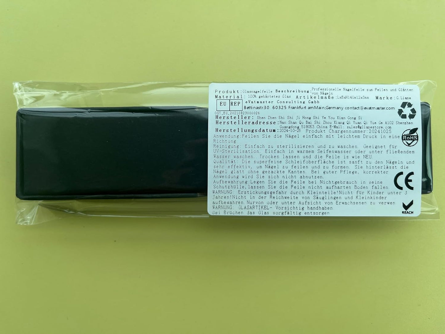 G.Liane Glass Nail File, Professional Crystal Glass Nail File with Case, Double-Sided Etched Glass Nail File for Manicure (Rainbow Black)