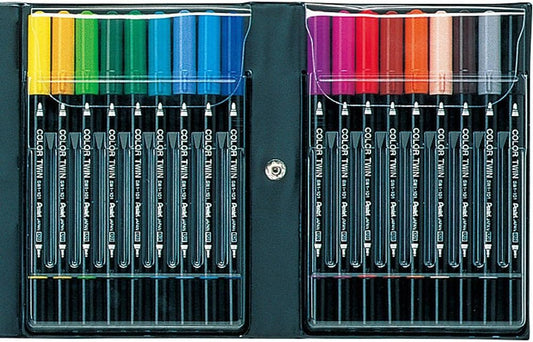 Pentel SCW-18 Water-Based Pen Set, Color Twin, 18 Color Set