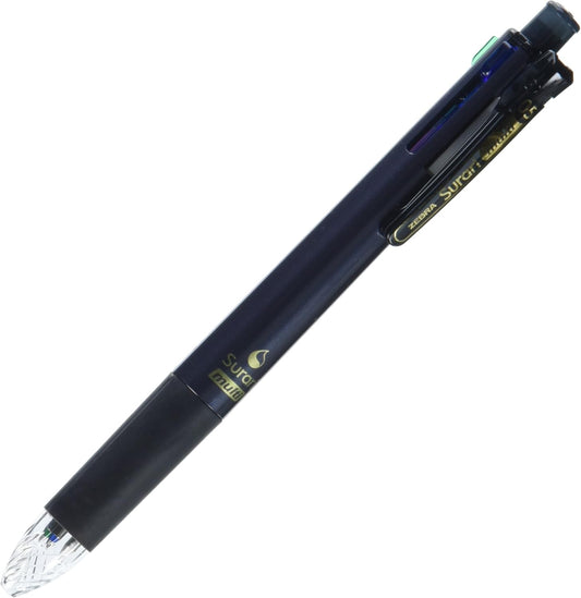 ZEBRA Multi Function Surari 4S Black/Red/Blue/Green Ink 0.5mm Ballpoint Pen, 0.5mm Mechanical Pencil, Black Body (B4SAS11-BK)