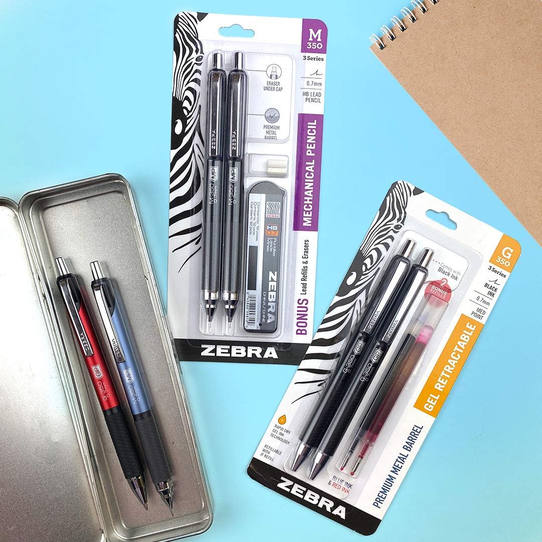 ZEBRA G-350 Retractable Gel Pen, Medium Point, 0.7mm, Space Black Barrel, Black Rapid Dry Ink, 12 Pack, Model: 40710