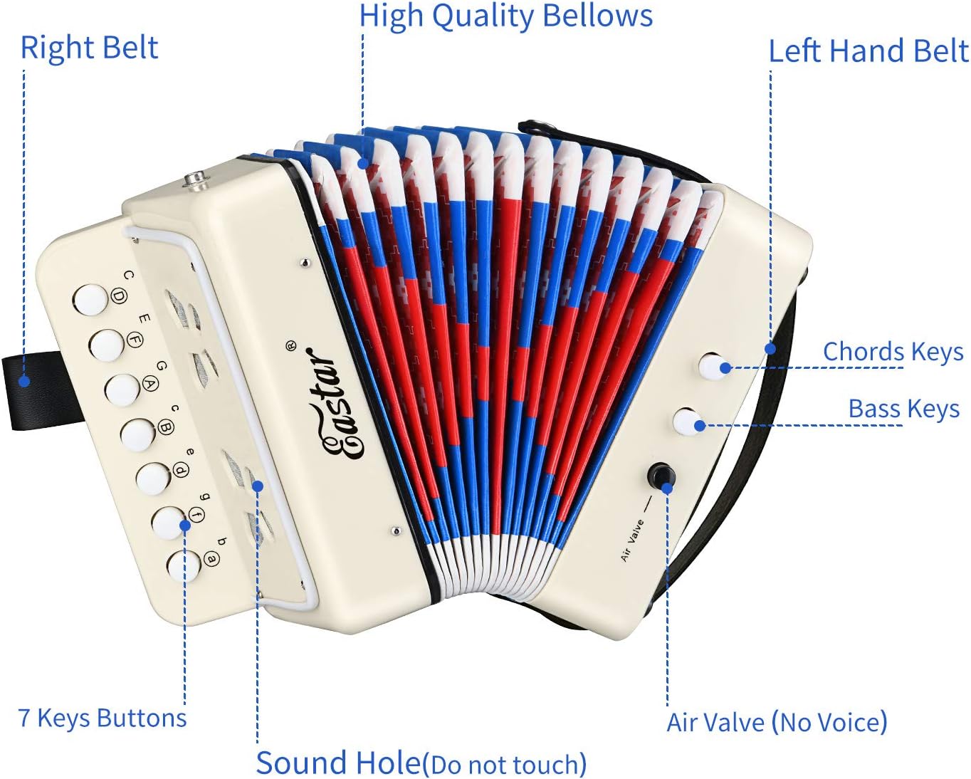 Eastar Kids Accordion Toy Accordian Mini Musical Instruments 10 Keys Button for Child Children Kids Toddlers Beginners (White)