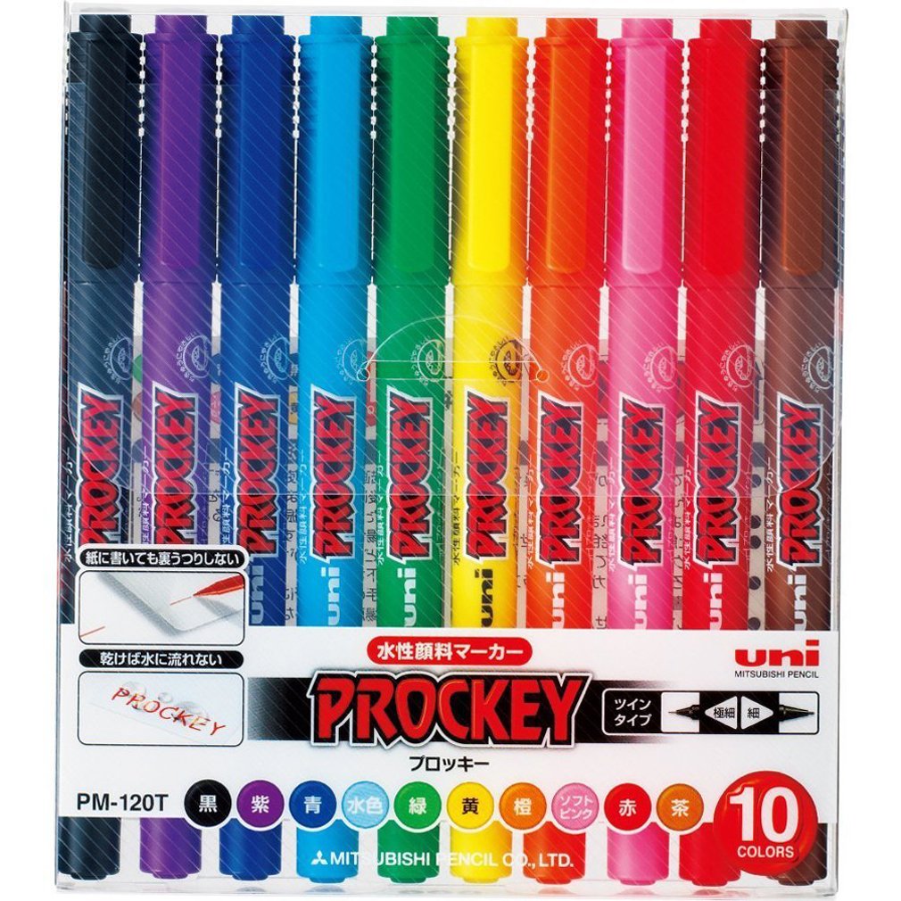 Mitsubishi Pencil PM120T10CN Prokey Twin Water-Based Pen, Extra Fine, 10 Colors