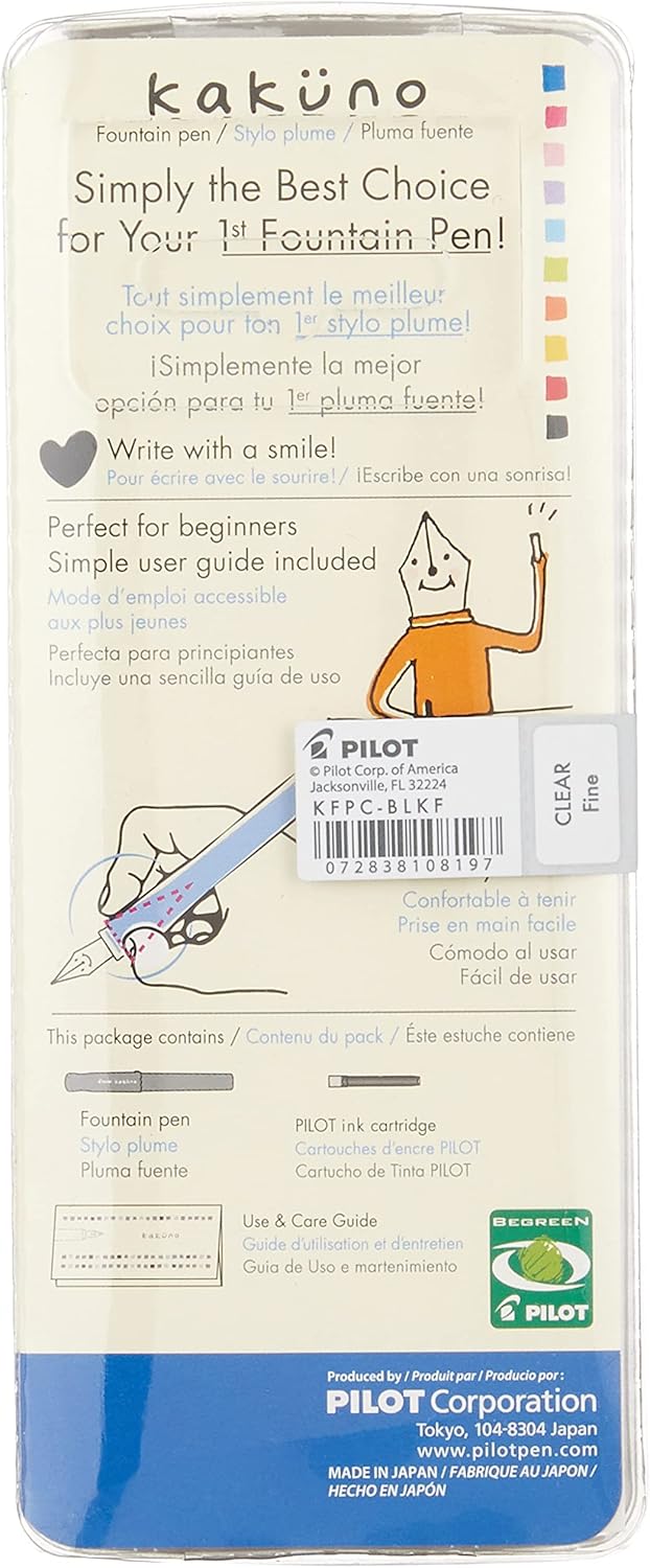 PILOT Kakuno Fountain Pen, Clear Barrel, Fine Nib (10819)
