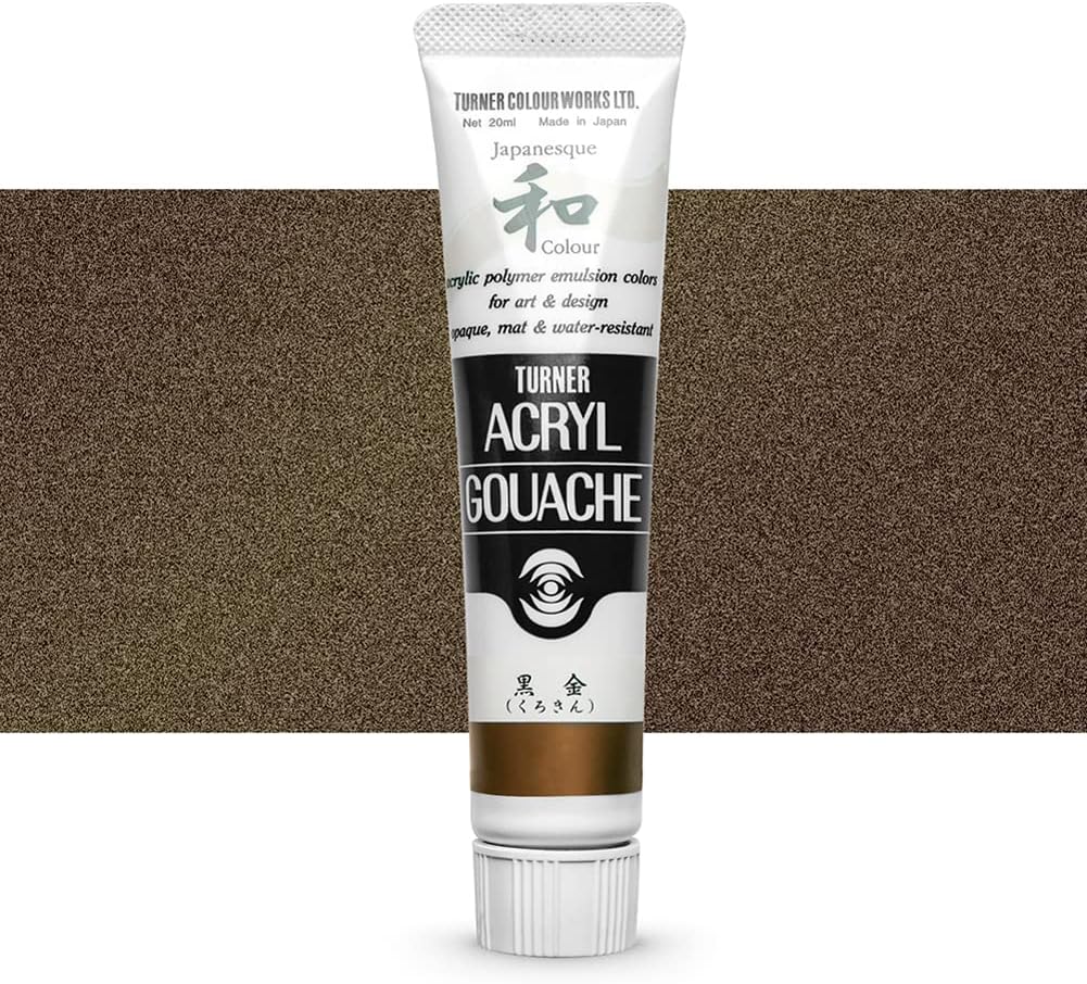 Turner Colour Works Acryl Gouache Artist Acrylic Paint - Single 20 ml Tube - Japanesque Black Gold (Metallic)