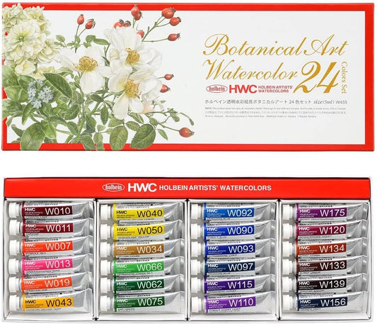 Holbein Transparent Watercolor Painting Botanical Art 24 Color Set 003455 5 ml