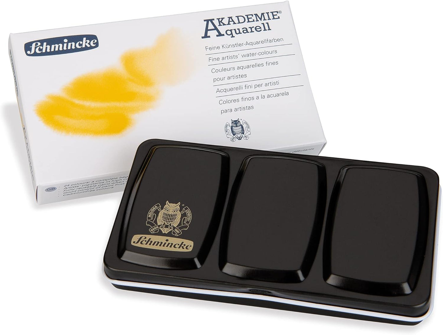 Schmincke - AKADEMIE??AQUARELL Watercolor Compact Color Box, Basic Assortment 12 x 1/2 Pans, 75 112 097, Metal Box, Highly lightfast Colors, fine Artists' Watercolors