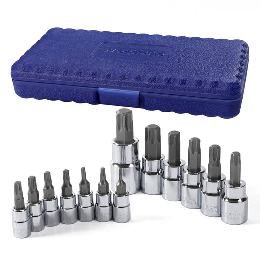 Workpro Torx Bit Socket Set, Torx Wrench, Drive: 0.3 inches (6.35 mm), 0.4 inches (9.5 mm), 0.5 inches (12.7 mm), 13 Piece Set