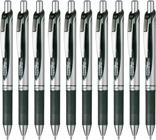 Pentel EnerGel BL80-A 1.0 Black Gel Ink Ballpoint Pen, 10 Count