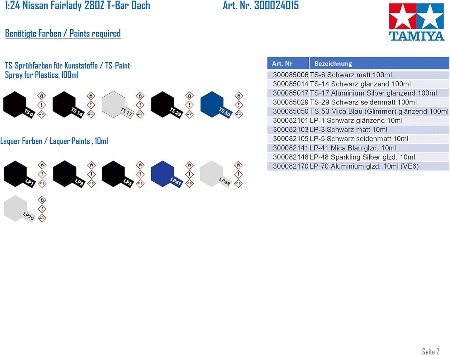 Tamiya 1/24 Nissan Fairlady 280Z with T-Bar Roof TAM24015 Plastics Car/Truck 1/24-1/25