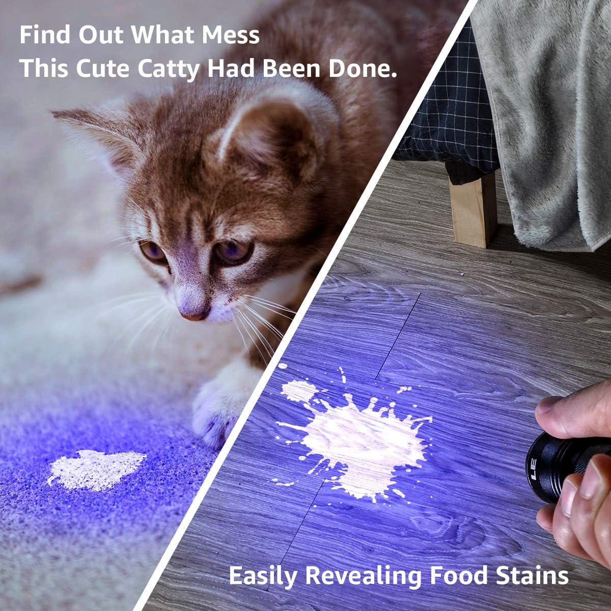 Lighting EVER Black Light Flashlight, Small UV Lights 395nm, Portable Ultraviolet Light Detector for Invisible Ink Pens, Dog Cat Pet Urine Stain, AAA Batteries Included