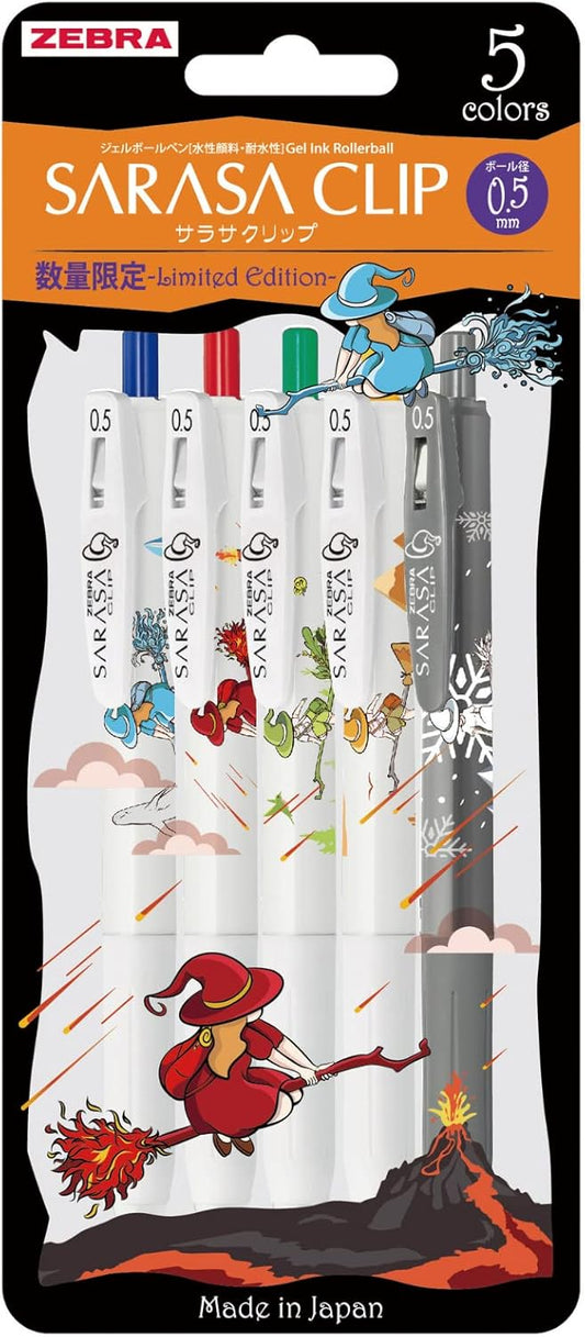 ZEBRA JJ15-WI-5C Gel Ballpoint Pen, Sarasa Clip, 0.02 inches (0.5 mm), Witch Pattern, Set of 5 Colors