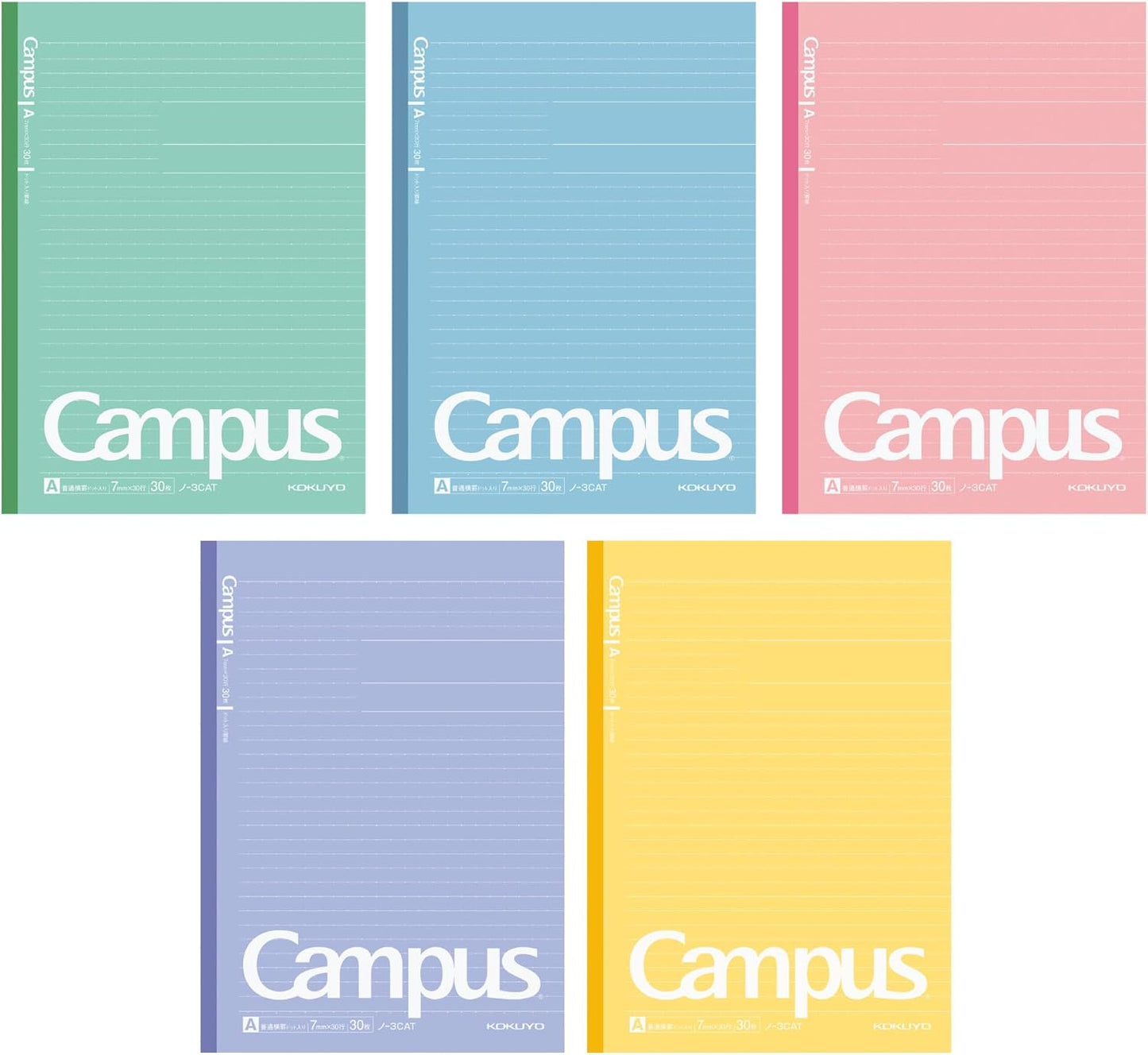 KOKUYO Campus Notebook, 7mm Dot Ruled, Semi-B5, 30 Sheets, 5 Colors, Pack of 5 (NO-3CATNX5)