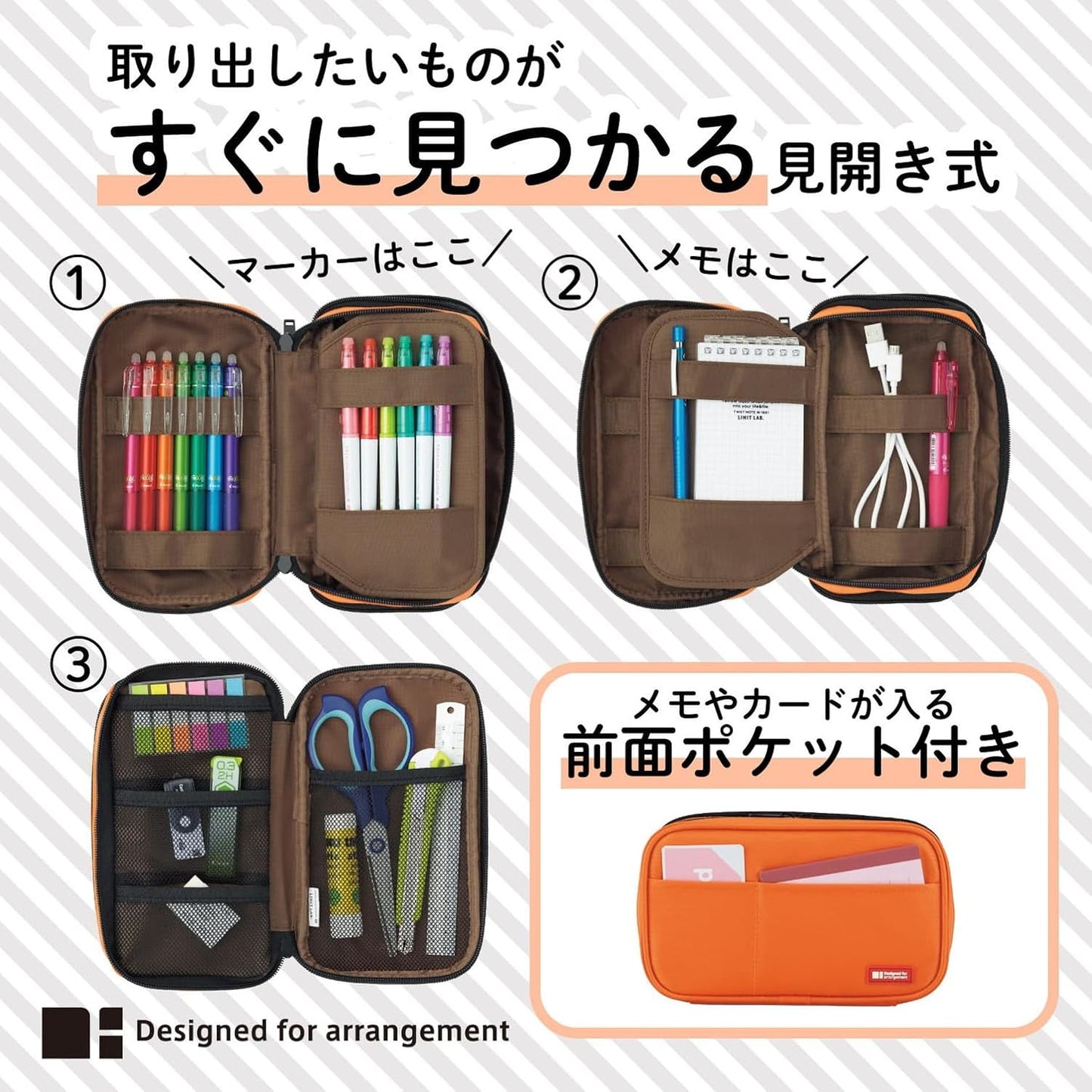 LIHIT LAB Large Capacity Double Zipper Pencil Case For School Office College, Big Capacity 6 Compartments Pencil Bag Holder Adults Teen Boys Girls, Travel Cosmetics Storage, Jet Black (A7555-124)