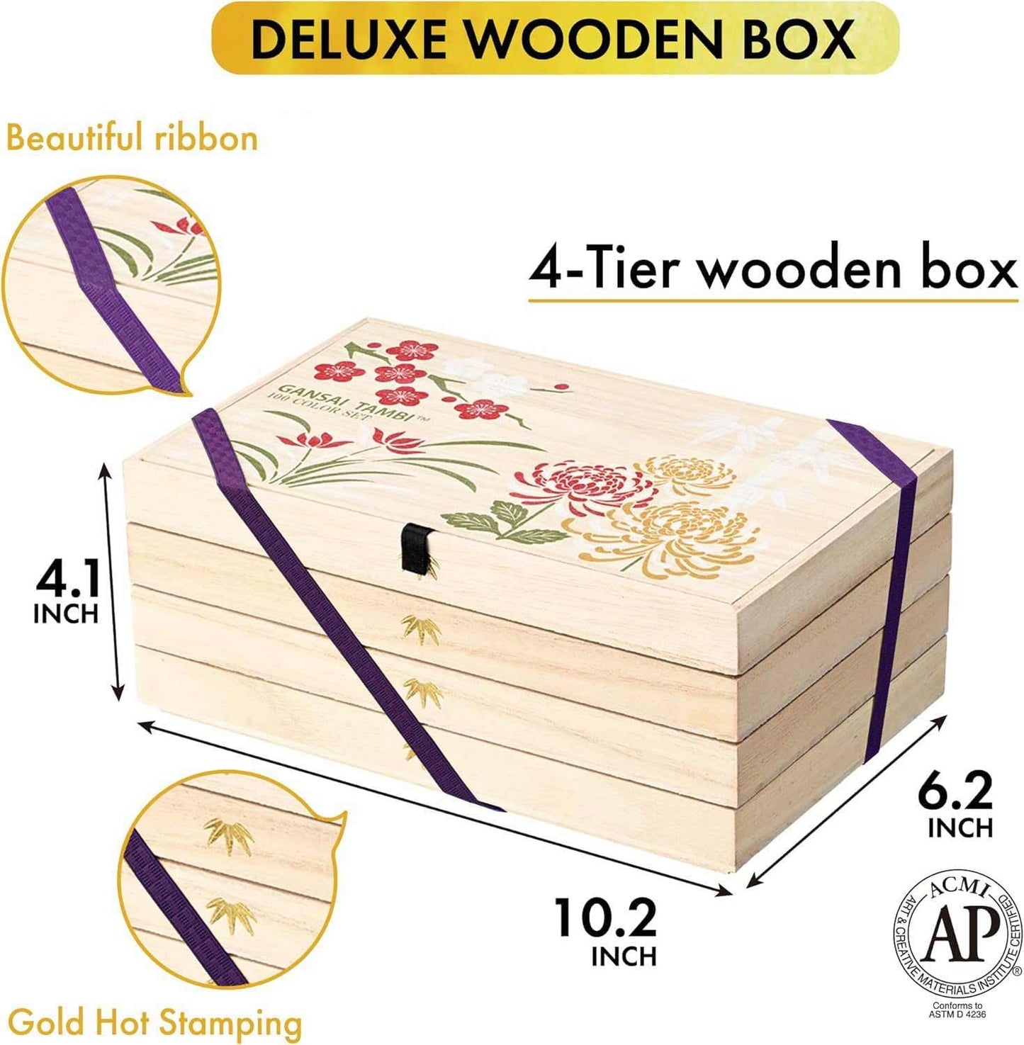 Kuretake GANSAI TAMBI Watercolor Paint Set, 100 Color, Beautiful Wooden Box, Professional-Quality for Artists, for Adult, Made in Japan