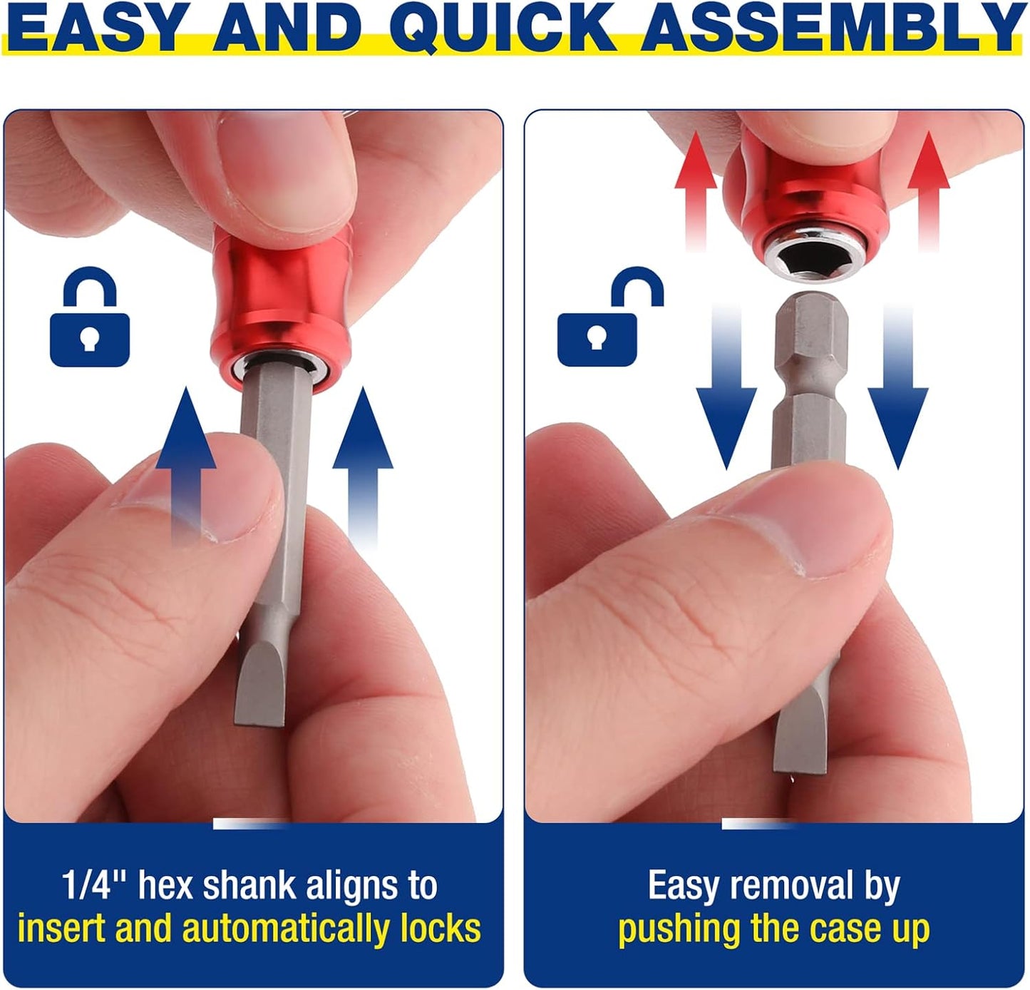 WORKPRO 1/4 inch Hex Shank Bit Holder, 7pcs Quick Release Drill Bit Holder Keychain for Impact Driver, Portable Screwdriver Bits Holder, Aluminum Alloy, Color Coded
