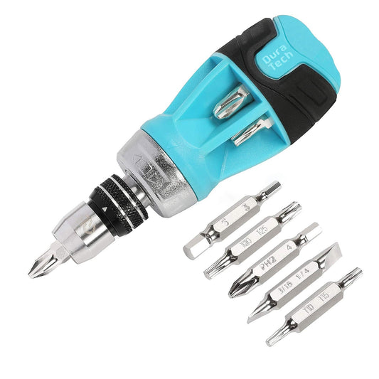 DURATECH Replacement Screwdriver Set 12-IN-1 Ratchet Screwdriver Quick Release Type 6 Bit Set Stubby Driver