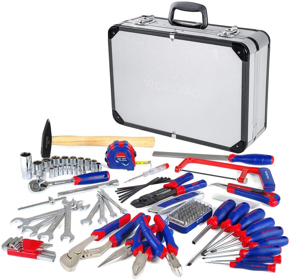 WORKPRO W009019A 119-Piece Tool Kit in Aluminum Case, Home Reparing Set