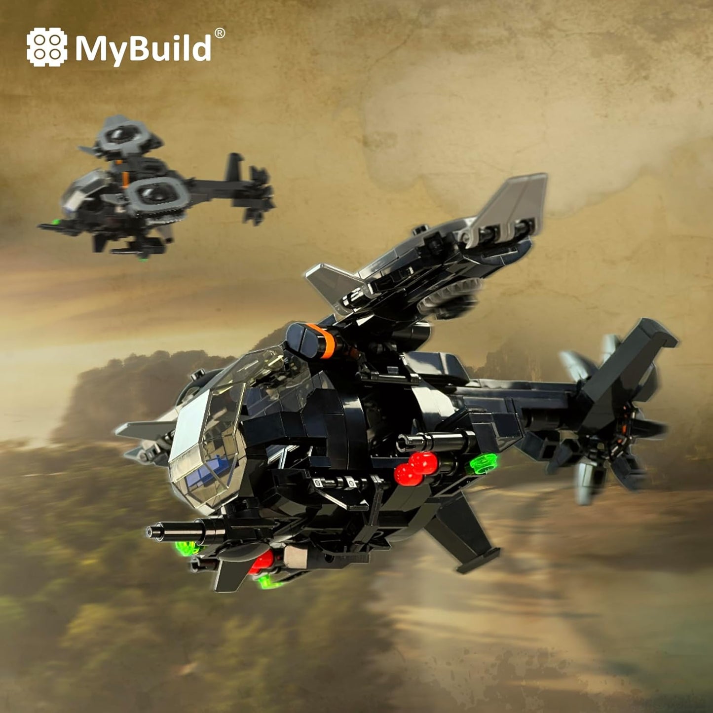 MyBuild Armed Forces Raider X 6016 - High Speed Stealth Helicopter Toy Building Bricks - Mobilize Your Army Air Force Toy Vehicle