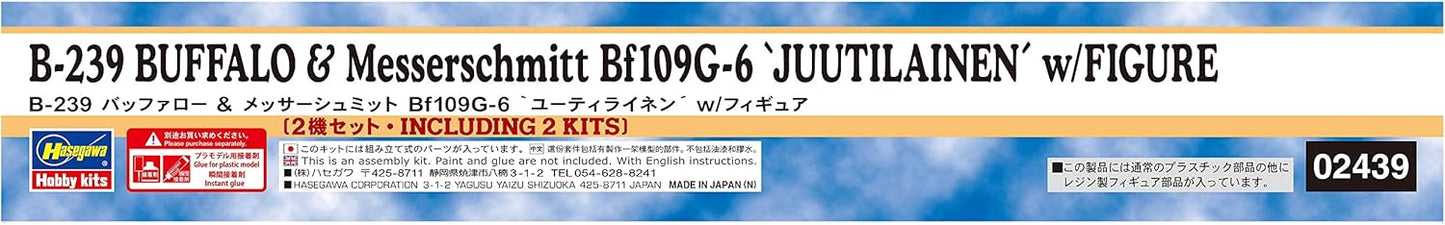 Hasegawa 02439 1/72 Finnish Air Force B-239 Buffalo & Messerschmitt Bf109G-6 Uilainen w/Figure Plastic Model