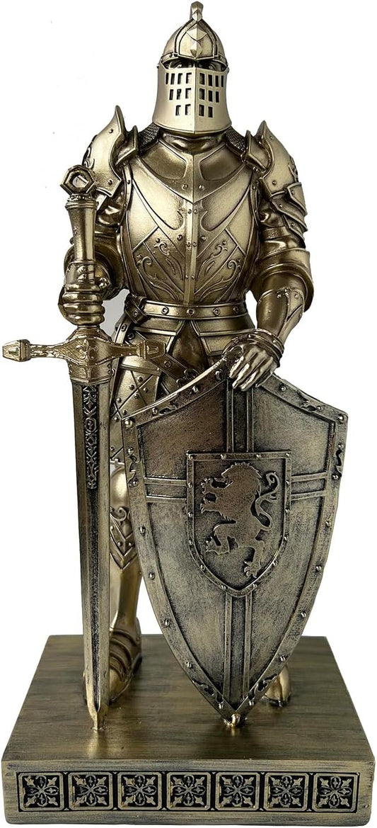 HDMbigmi King's Guard Knight with Shield Desktop Accessories Statue Medieval Knight Ornament Paperweight for Office and Home Top Collection as Gift 12.60 Inch (Bronze)