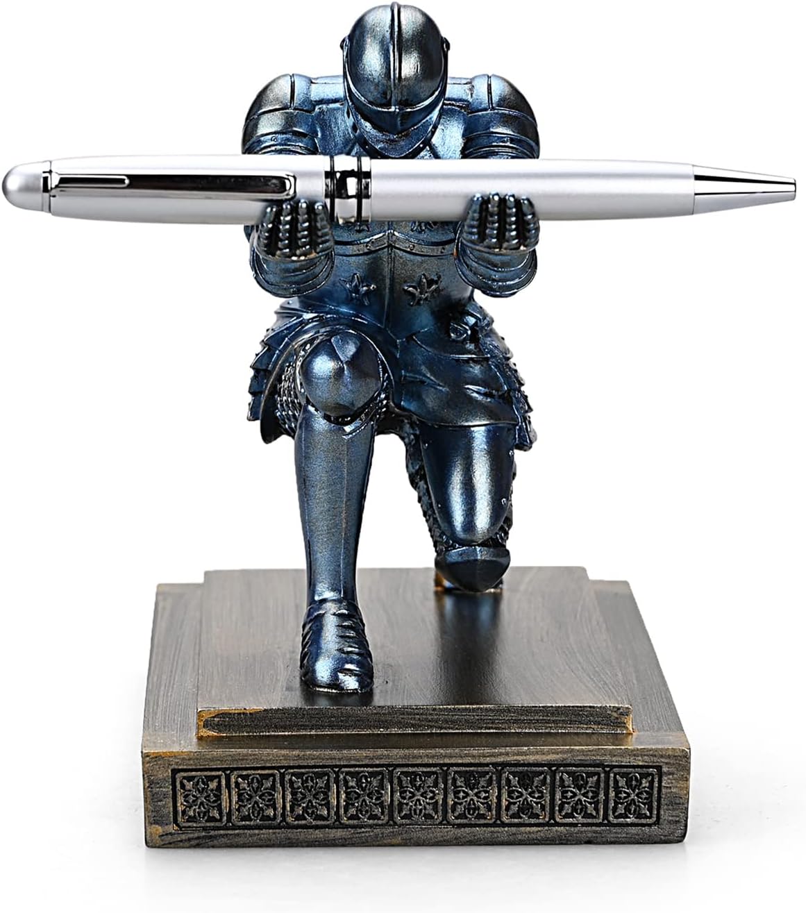 HDMbigmi Knight Pen Holder Pen Stand Desk Organizers and Accessories Resin Pencil Holder as Gift with a Fancy Pen for Office and Home Desk Organizer (Blue)