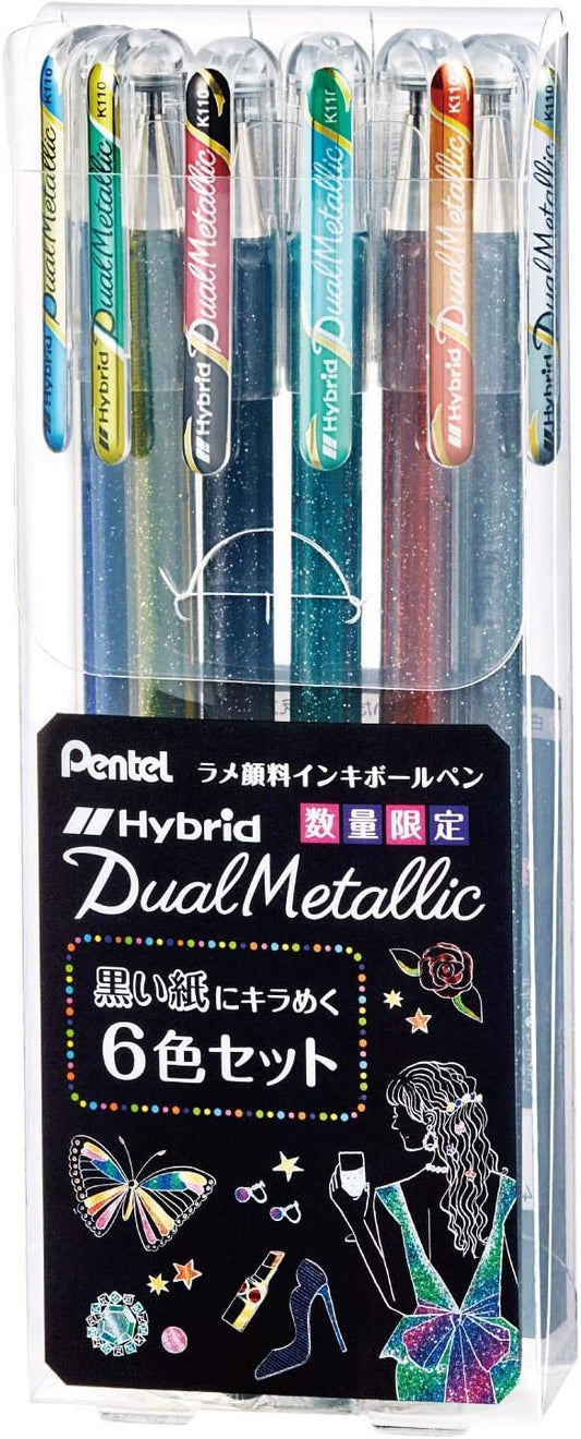 Pentel Color Ballpoint Pen Hybrid Dual Metallic (6color set B) K110-6STB